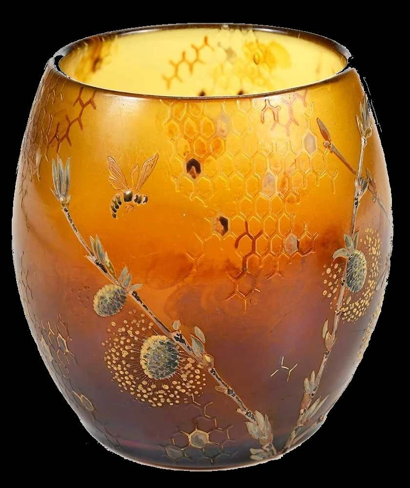 Emile Gallé, Enameled Honey Bee Motif Vase